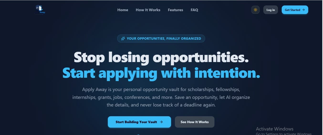 Screenshot of Apply Away (Opportunity Vault)