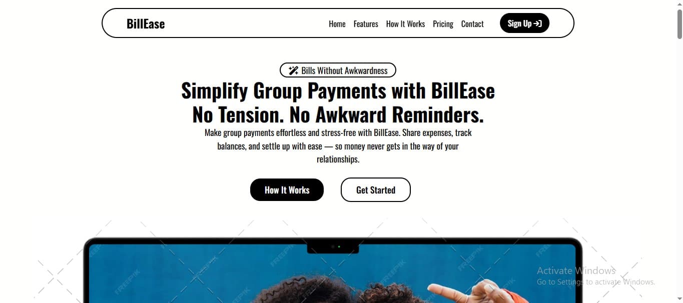 Screenshot of Bill-Ease - Landing Page