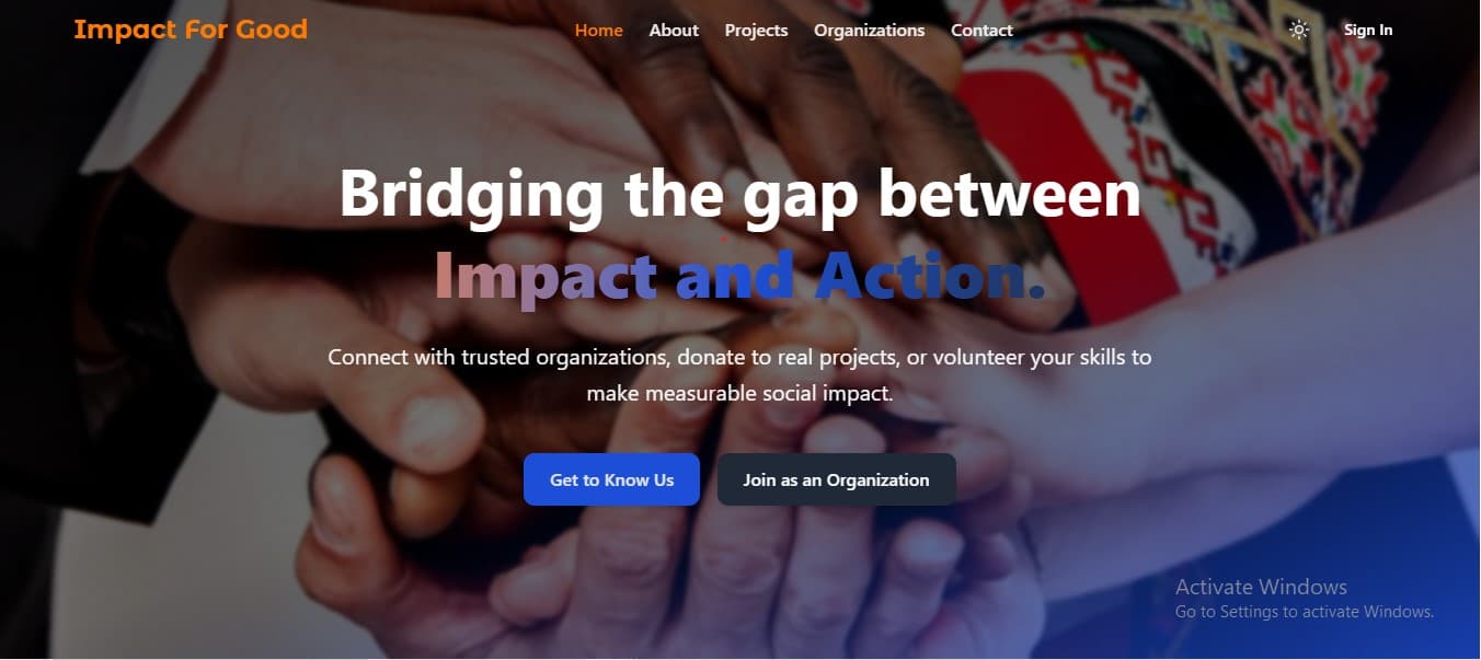 Screenshot of Impact For Good WebApp